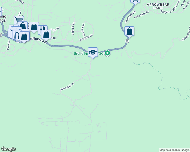 map of restaurants, bars, coffee shops, grocery stores, and more near 25 Pine Cone Curve in Running Springs