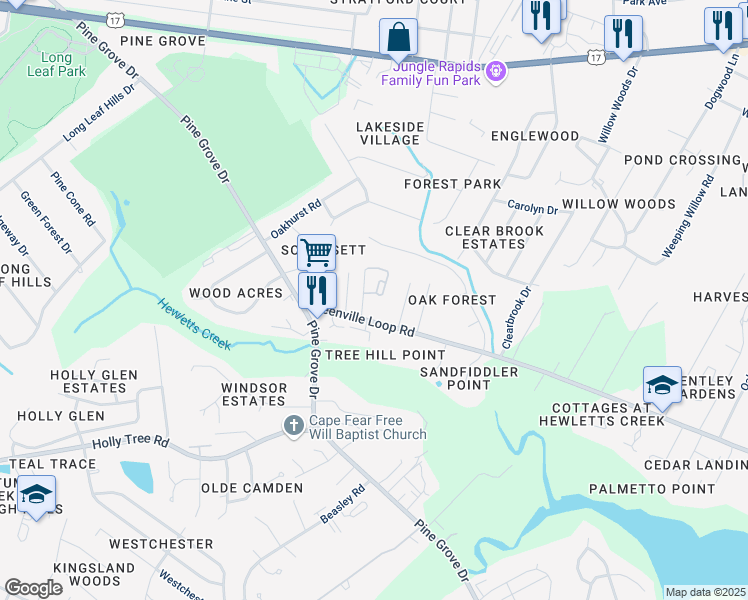 map of restaurants, bars, coffee shops, grocery stores, and more near 5224 Calais Circle in Wilmington