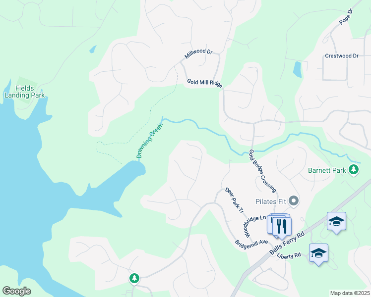 map of restaurants, bars, coffee shops, grocery stores, and more near 439 Lakepoint Trace in Canton