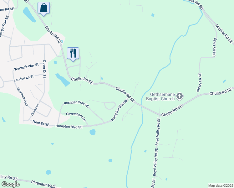 map of restaurants, bars, coffee shops, grocery stores, and more near 1078 Chulio Road Southeast in Rome