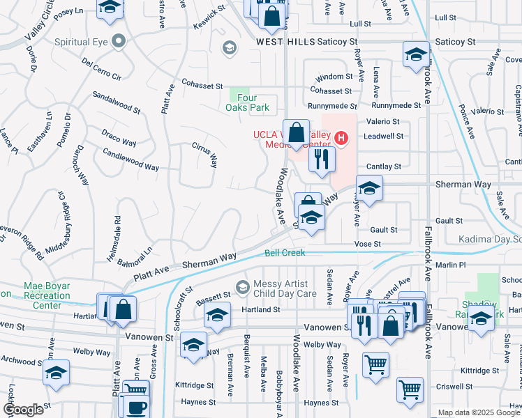 map of restaurants, bars, coffee shops, grocery stores, and more near 7154 Atheling Way in Los Angeles