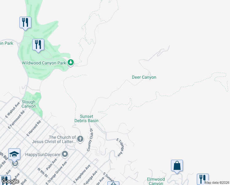 map of restaurants, bars, coffee shops, grocery stores, and more near 840 Country Club Drive in Burbank