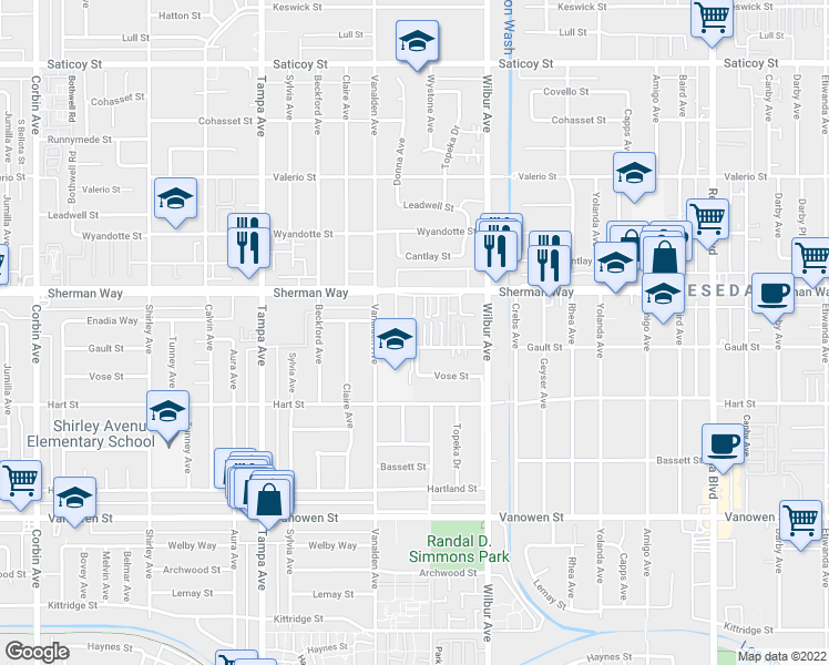 map of restaurants, bars, coffee shops, grocery stores, and more near in Los Angeles