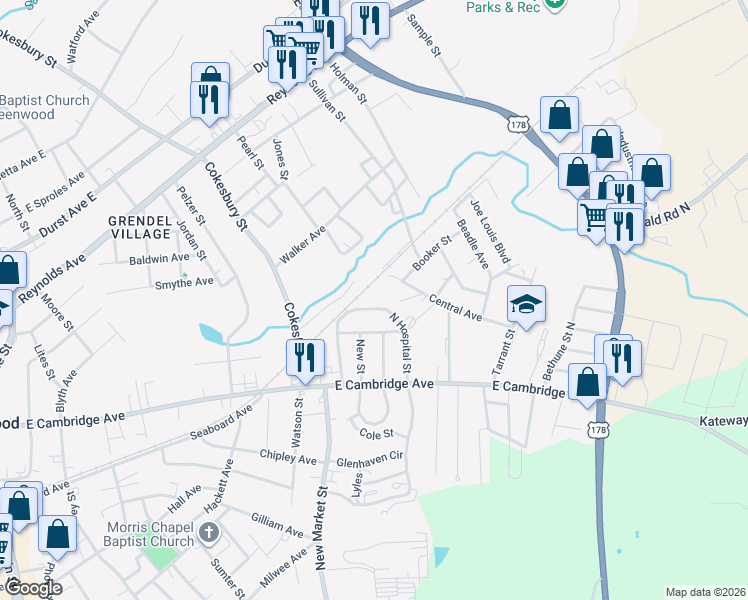 map of restaurants, bars, coffee shops, grocery stores, and more near 215 Hospitality Boulevard in Greenwood