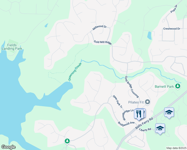 map of restaurants, bars, coffee shops, grocery stores, and more near 439 Lakepoint Trace in Canton