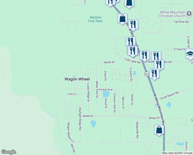 map of restaurants, bars, coffee shops, grocery stores, and more near 6575 White Pine Drive in Navajo County