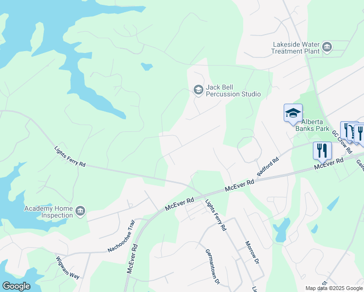 map of restaurants, bars, coffee shops, grocery stores, and more near 6231 Cove Creek Drive in Flowery Branch