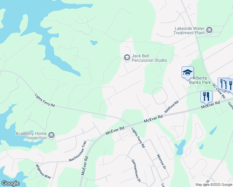 map of restaurants, bars, coffee shops, grocery stores, and more near 6246 Cove Creek Drive in Flowery Branch