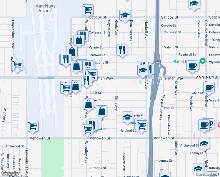 map of restaurants, bars, coffee shops, grocery stores, and more near 15926 Enadia Way in Los Angeles