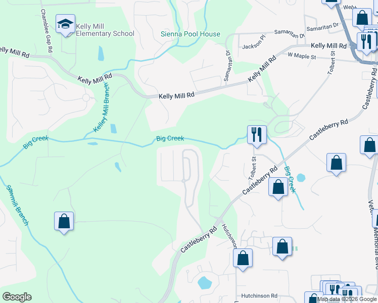 map of restaurants, bars, coffee shops, grocery stores, and more near 3421 Castleberry Village Circle in Cumming
