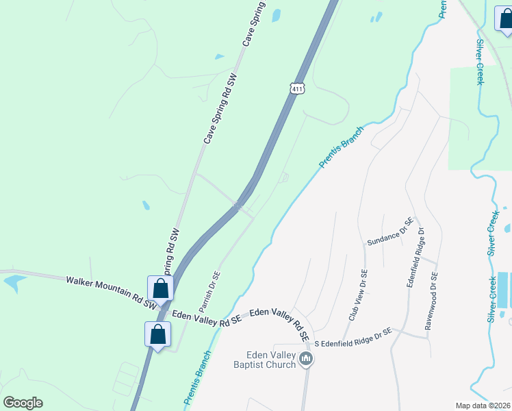 map of restaurants, bars, coffee shops, grocery stores, and more near 1822 Parrish Drive Southeast in Rome