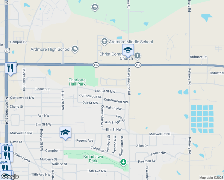 map of restaurants, bars, coffee shops, grocery stores, and more near 433 Locust Street Northwest in Ardmore
