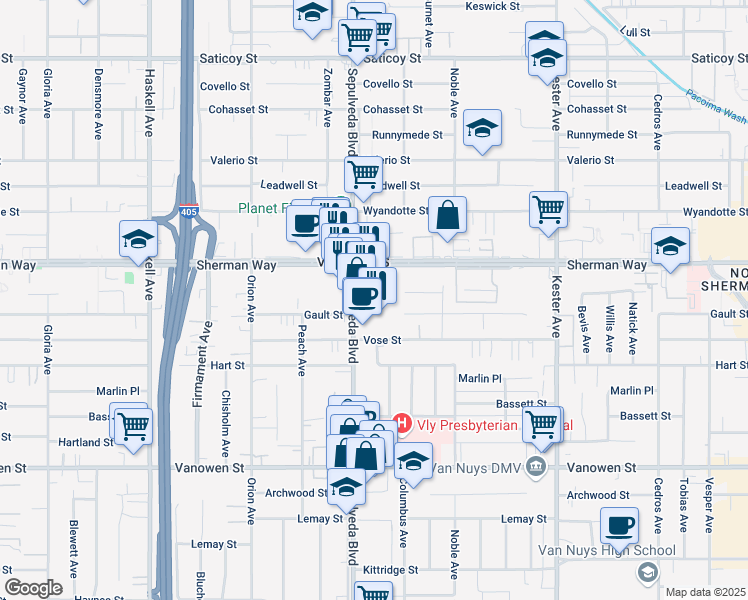 map of restaurants, bars, coffee shops, grocery stores, and more near in Los Angeles