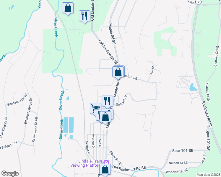map of restaurants, bars, coffee shops, grocery stores, and more near 11 Spring Circle Southeast in Lindale