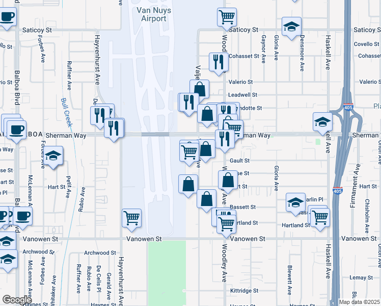 map of restaurants, bars, coffee shops, grocery stores, and more near 7122 Sophia Avenue in Los Angeles