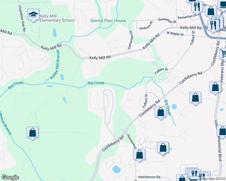 map of restaurants, bars, coffee shops, grocery stores, and more near 3406 Castleberry Village Circle in Cumming