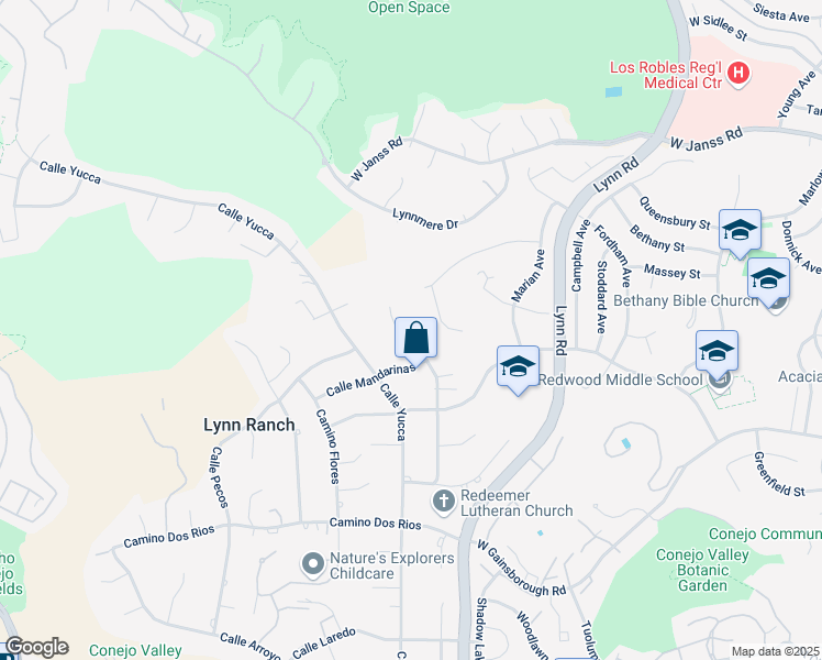 map of restaurants, bars, coffee shops, grocery stores, and more near 1384 Camino Magenta in Thousand Oaks