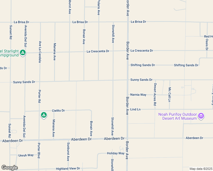 map of restaurants, bars, coffee shops, grocery stores, and more near Sunny Sands Drive in Joshua Tree