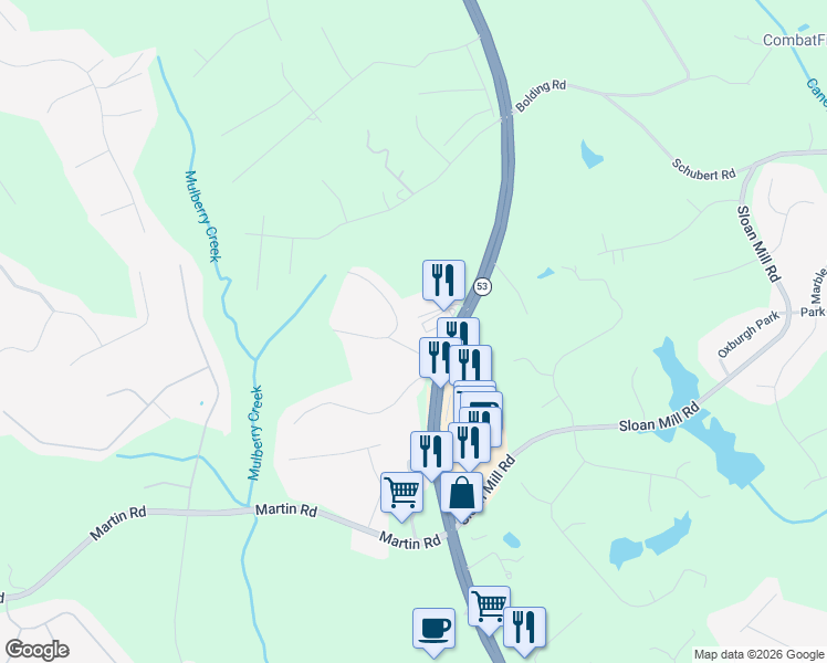 map of restaurants, bars, coffee shops, grocery stores, and more near 4139 Walnut Circle in Flowery Branch