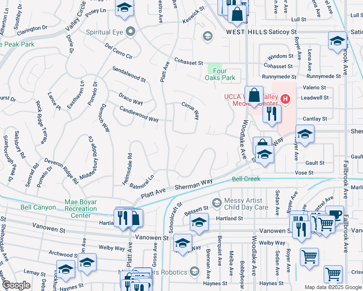 map of restaurants, bars, coffee shops, grocery stores, and more near 23409 Kilty Place in Los Angeles