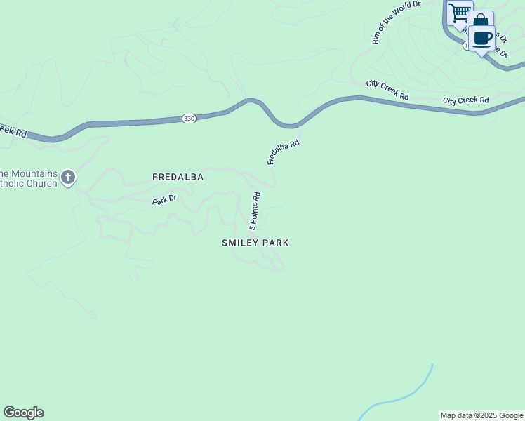 map of restaurants, bars, coffee shops, grocery stores, and more near 85 Park Drive in Running Springs