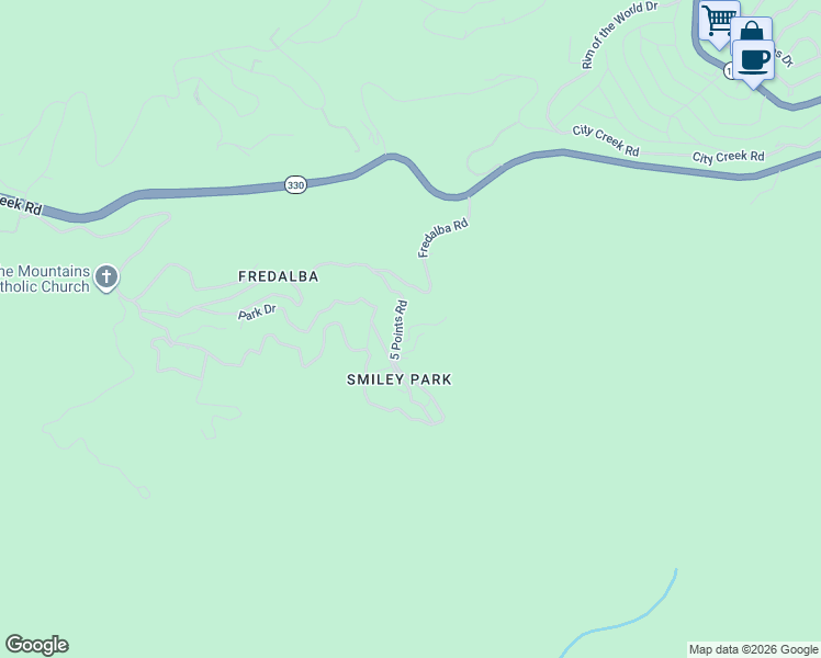 map of restaurants, bars, coffee shops, grocery stores, and more near 10 Winding Way in Running Springs