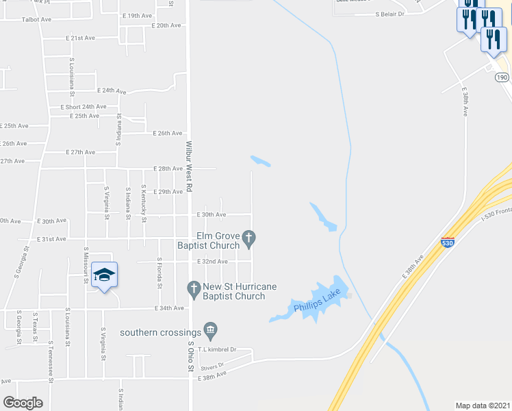 map of restaurants, bars, coffee shops, grocery stores, and more near 2913 South Mississippi Street in Pine Bluff