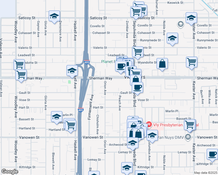 map of restaurants, bars, coffee shops, grocery stores, and more near in Los Angeles
