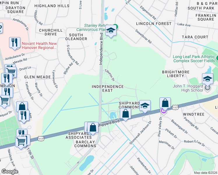 map of restaurants, bars, coffee shops, grocery stores, and more near 3744 Reston Court in Wilmington