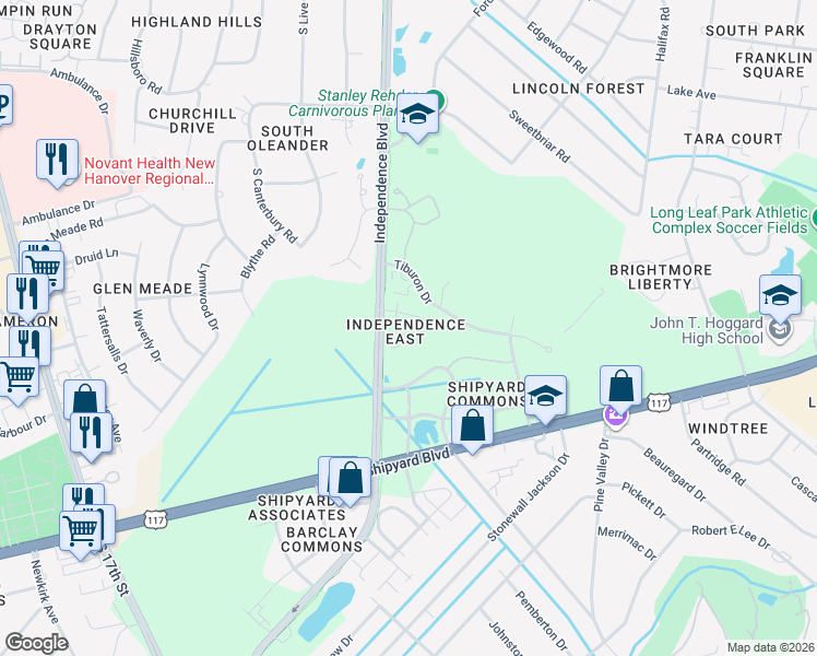 map of restaurants, bars, coffee shops, grocery stores, and more near 3744 Reston Court in Wilmington