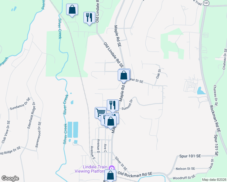 map of restaurants, bars, coffee shops, grocery stores, and more near 11 Spring Circle Southeast in Lindale