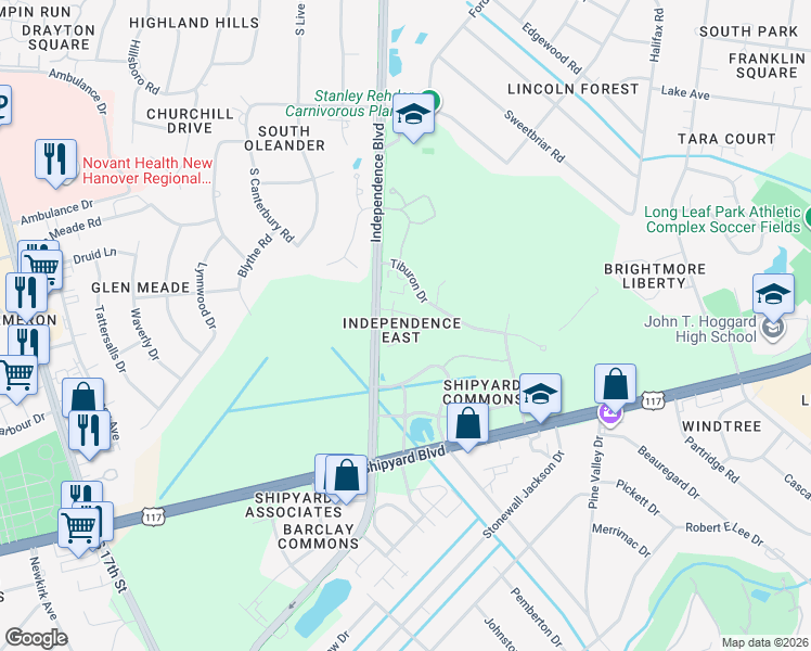 map of restaurants, bars, coffee shops, grocery stores, and more near 3744 Reston Court in Wilmington