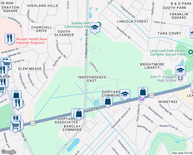 map of restaurants, bars, coffee shops, grocery stores, and more near 3744 Reston Court in Wilmington