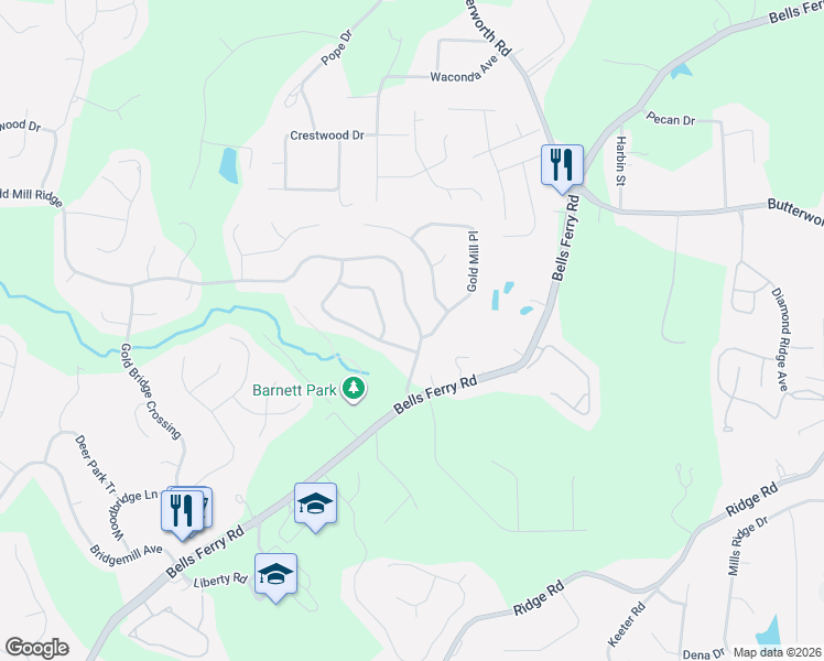 map of restaurants, bars, coffee shops, grocery stores, and more near 4011 Gold Mill Ridge in Canton