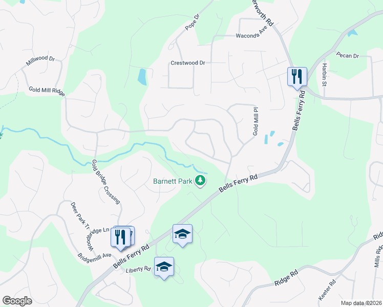map of restaurants, bars, coffee shops, grocery stores, and more near 337 Downing Creek Trail in Canton