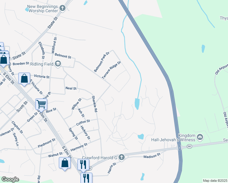 map of restaurants, bars, coffee shops, grocery stores, and more near 406 Belmont Park Drive in Commerce