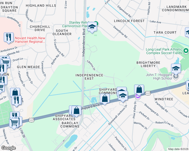map of restaurants, bars, coffee shops, grocery stores, and more near 3744 Reston Court in Wilmington