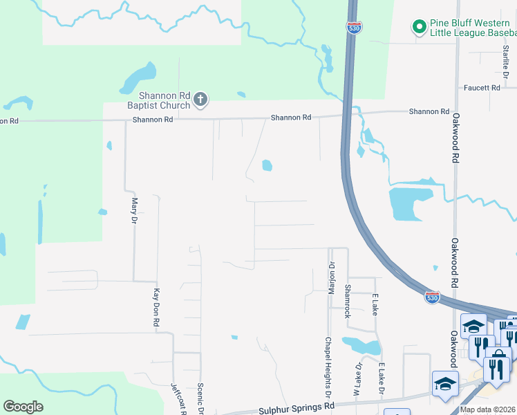 map of restaurants, bars, coffee shops, grocery stores, and more near 2807 Wren Street in Pine Bluff
