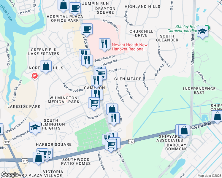 map of restaurants, bars, coffee shops, grocery stores, and more near 2467 Delaney Avenue in Wilmington