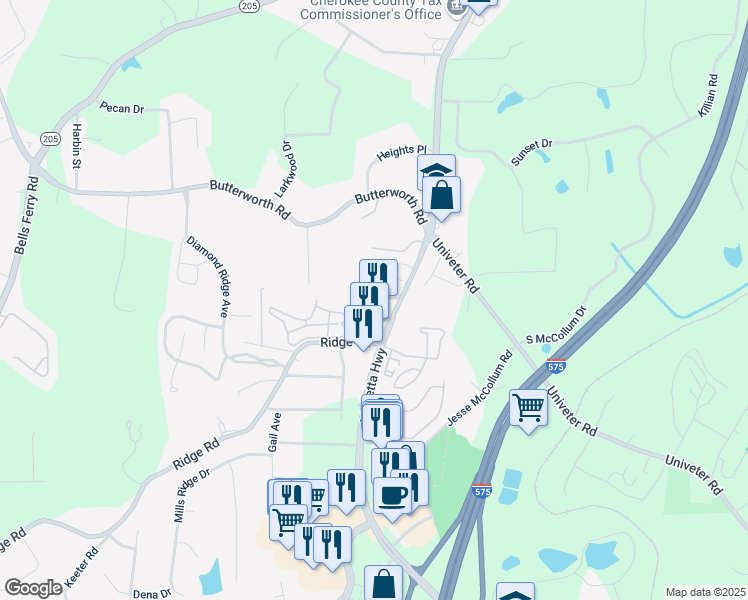 map of restaurants, bars, coffee shops, grocery stores, and more near 950 Goodwin Road in Canton