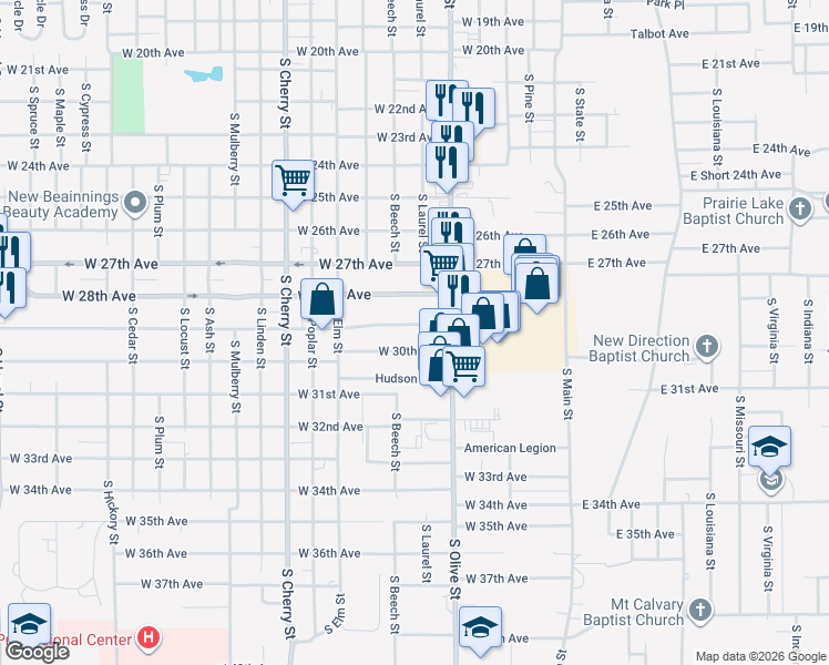 map of restaurants, bars, coffee shops, grocery stores, and more near 604 West 29th Avenue in Pine Bluff