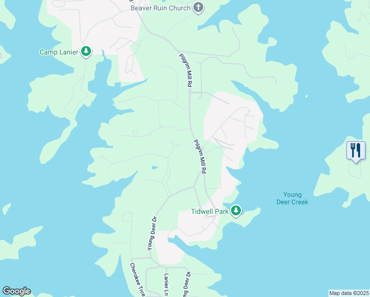 map of restaurants, bars, coffee shops, grocery stores, and more near 5130 Forest Hills Court in Cumming