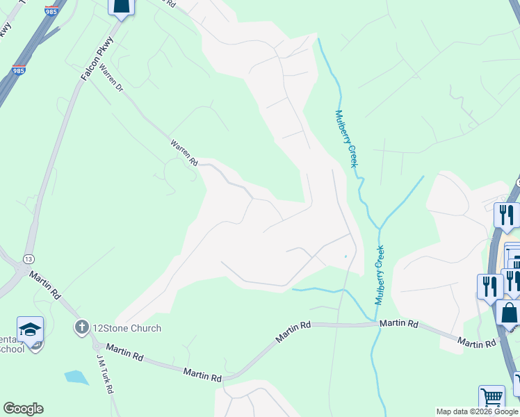 map of restaurants, bars, coffee shops, grocery stores, and more near 4207 Falcon Crest Drive in Flowery Branch