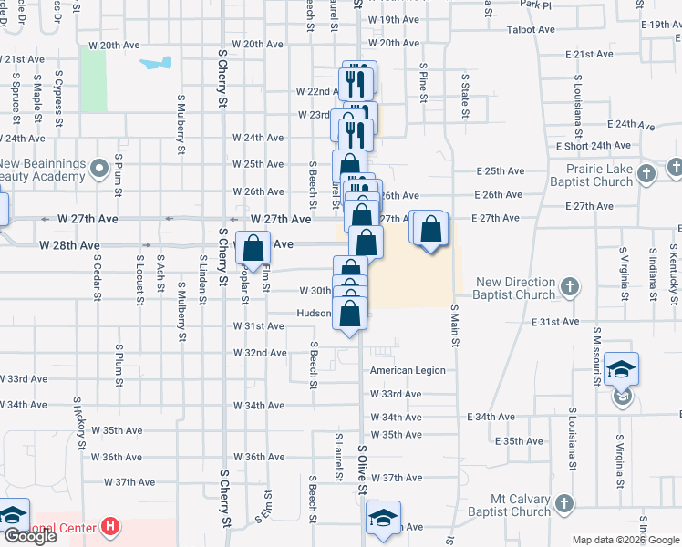 map of restaurants, bars, coffee shops, grocery stores, and more near 604 West 29th Avenue in Pine Bluff