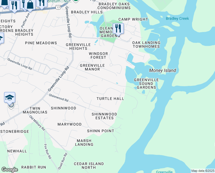 map of restaurants, bars, coffee shops, grocery stores, and more near 6329 Hawks Bill Drive in Wilmington
