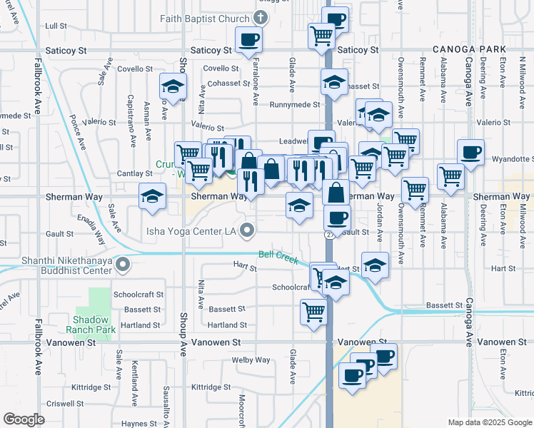 map of restaurants, bars, coffee shops, grocery stores, and more near 7132 Farralone Avenue in Los Angeles