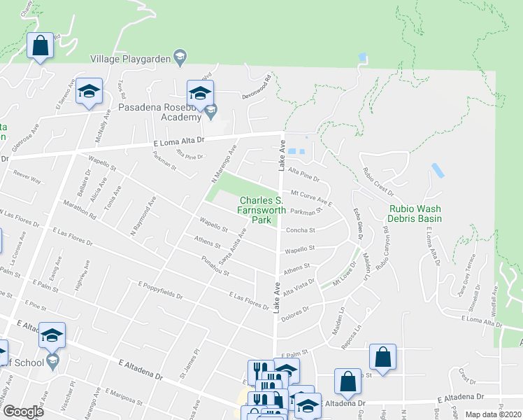 map of restaurants, bars, coffee shops, grocery stores, and more near 568 Mount Curve Avenue East in Altadena