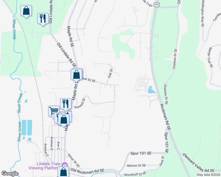 map of restaurants, bars, coffee shops, grocery stores, and more near 122 Teat Street Southeast in Lindale