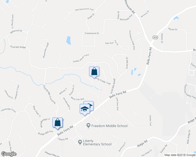 map of restaurants, bars, coffee shops, grocery stores, and more near 331 Downing Creek Trail in Canton
