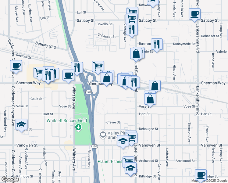 map of restaurants, bars, coffee shops, grocery stores, and more near in Los Angeles